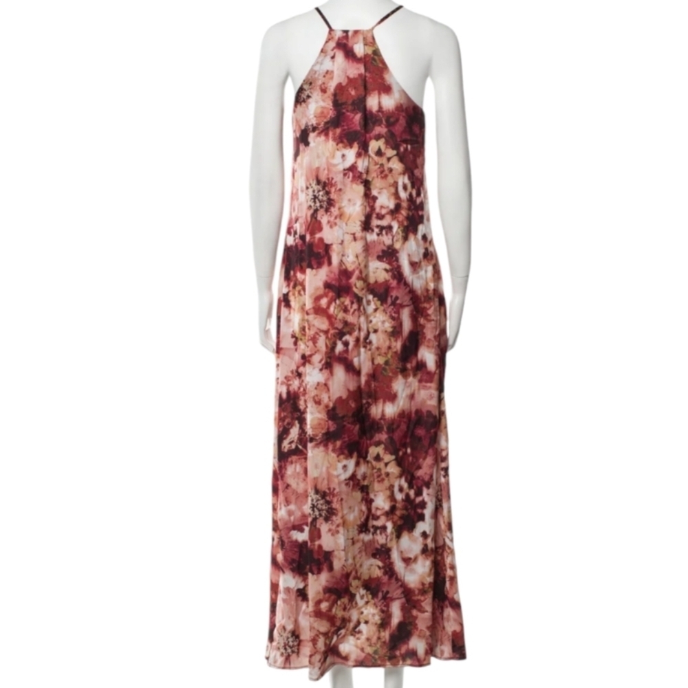 Nicole Miller Fuchsia Watercolor Floral Print Trapeze Maxi Dress - Picture 2 of 8